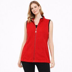 Casual Corner Red Fleece Vest with Stand-Up Collar